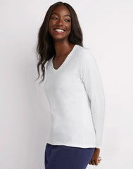 Hanes Women's Long Sleeve Cotton V-Neck T-Shirt